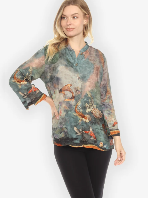Citron "Watercolor Koi Silk Blouse" - 1213WK