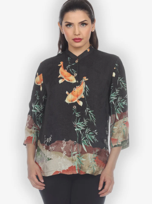 Citron "Engineered Koi Design Citron Style Silk Blouse" - 1213EKD