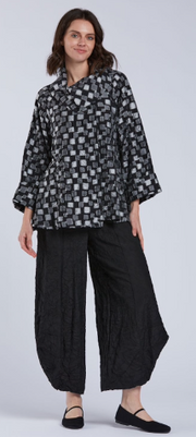 Sydney Project Ora Long Sleeve Cowl Neck Top w/ Black Squares - CJJ1153 - SILVER PEBBLES