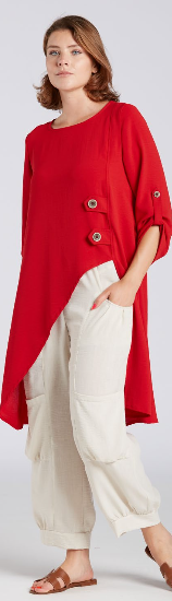 Sydney Project Alissa 1/2 Sleeve Asymmetric Two Button Round Neck Top - CHOCOLATE (NOT RED)