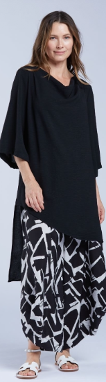 Sydney Project Ann Long Hi-Low 1/2 Sleeve Flowy Top - AFT1159 - BLACK