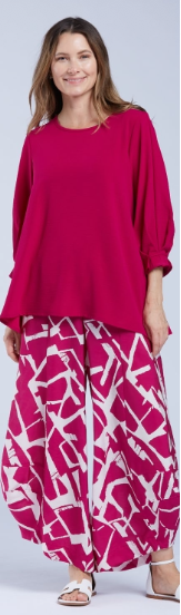 Sydney Project Peggy Round Neck Long Flowy Too w/ Reuched Cuffed Sleeves - AFT1157 - CHARCOAL