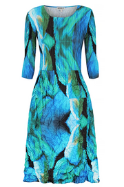 Alquema 3/4 Sleeve Smash Pocket  Dress - AQUA BOWS