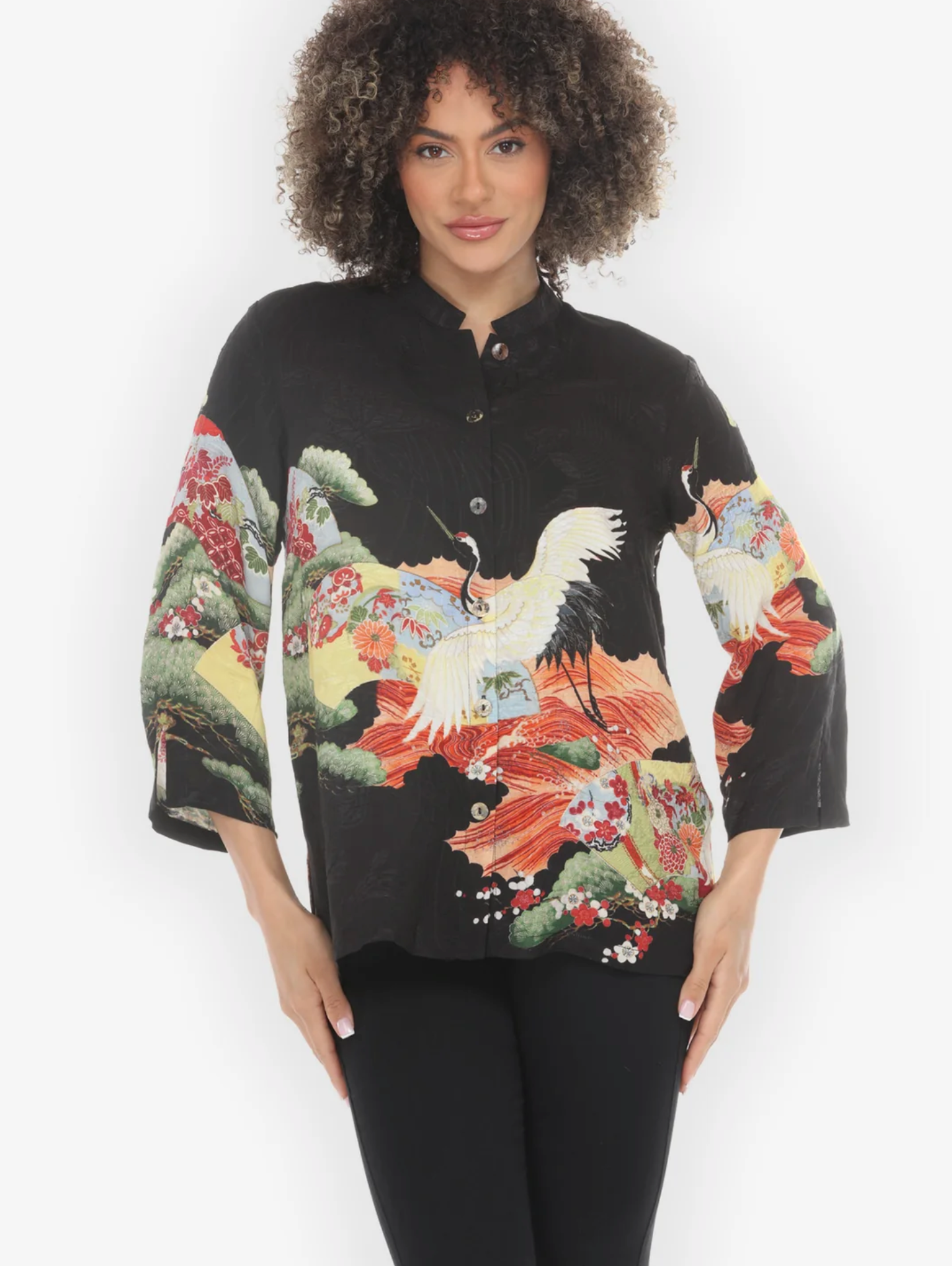 Citron "Fans Cranes Pines Silk Blouse" - 1213FCP