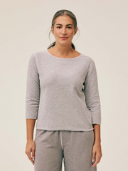 CUT LOOSE Grey Stripe Doublecloth 3/4 Sleeve Boatneck Top - 2335060