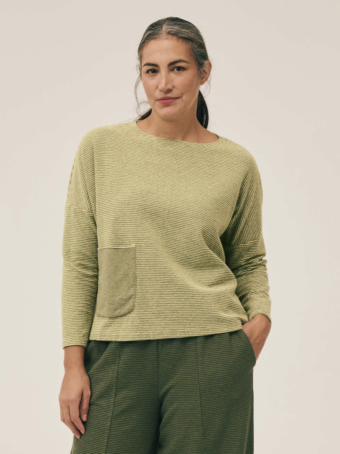 CUT LOOSE Grey Stripe Doublecloth One-Size Pocket Pullover - 2337625