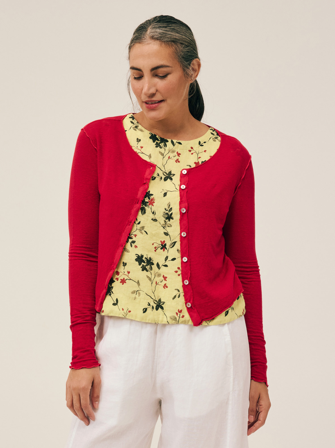 CUT LOOSE Light Weight Linen Sweater Crop Cardigan - 4038525