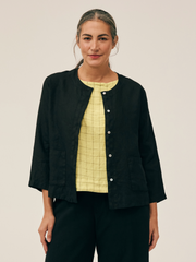 CUT LOOSE Solid Linen 3/4 Sleeve Cropped Jacket - 4408160