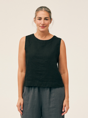 CUT LOOSE Solid Linen Shell with Wide Facing - 4405331