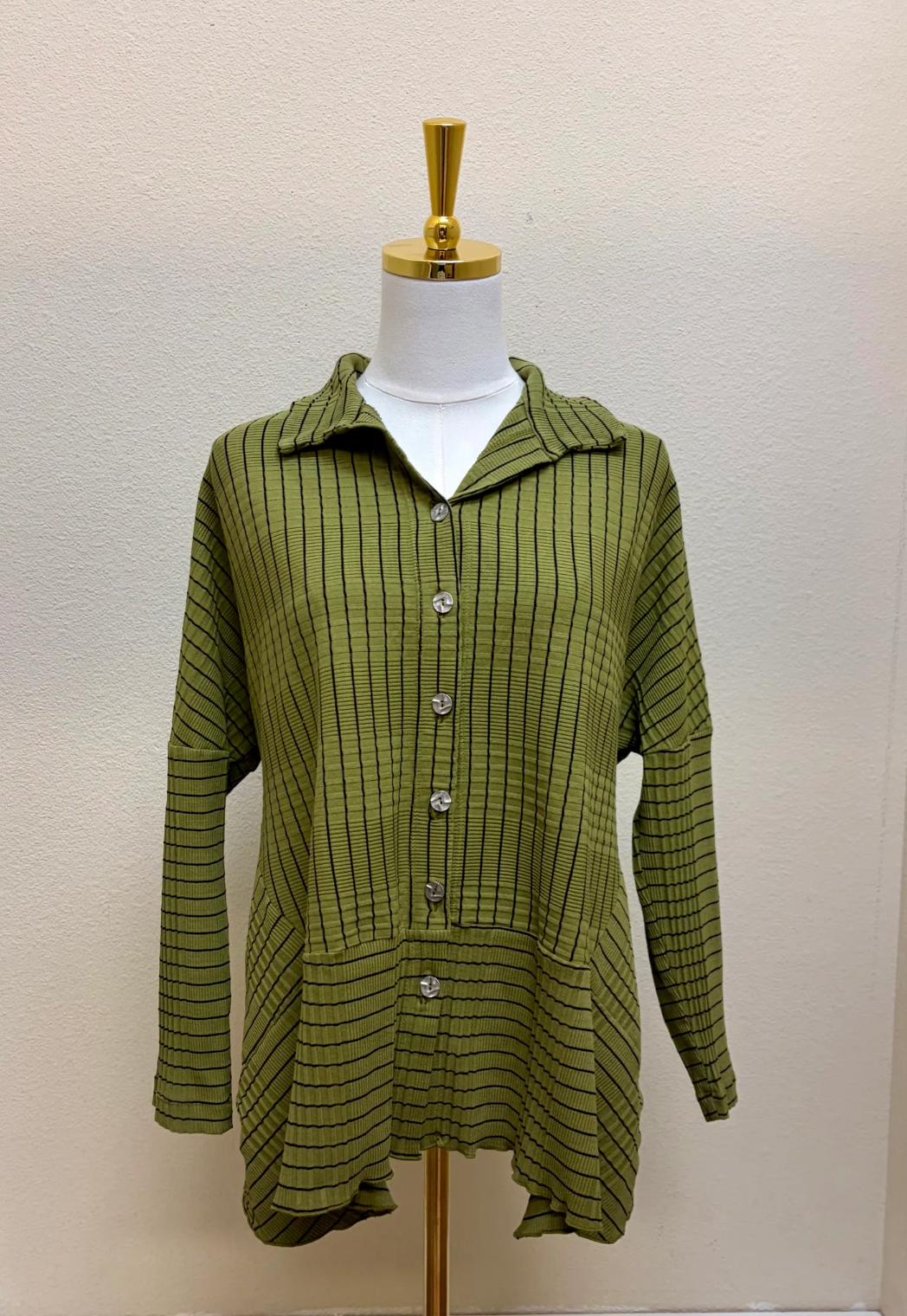 Fenini Striped Button Down Collared Long Sleeve Shirt - C47053