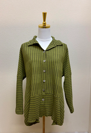 Fenini Striped Button Down Collared Long Sleeve Shirt - C47053