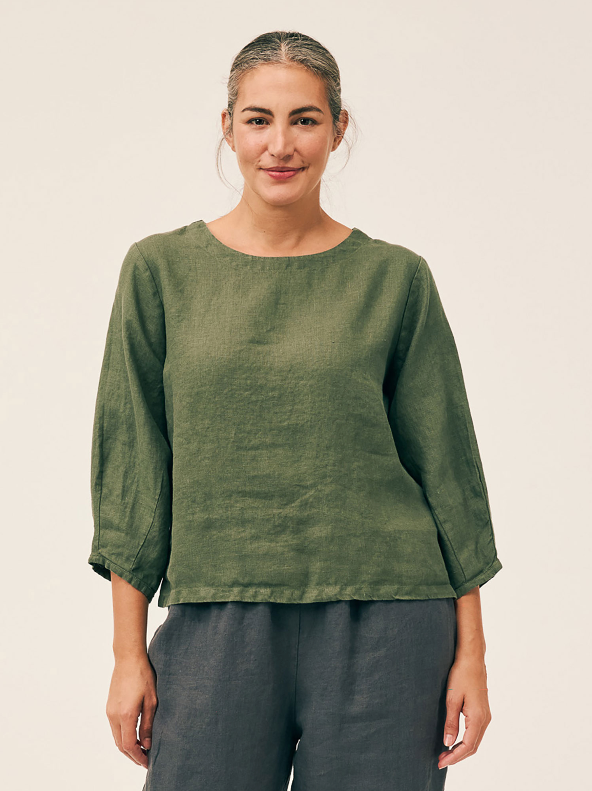 CUT LOOSE Solid Linen Lantern Sleeve Top - 4406083