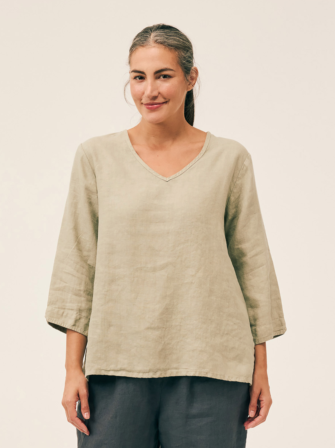CUT LOOSE Solid Linen V-Neck Aline Top - 4406745