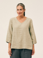 CUT LOOSE Solid Linen V-Neck Aline Top - 4406745