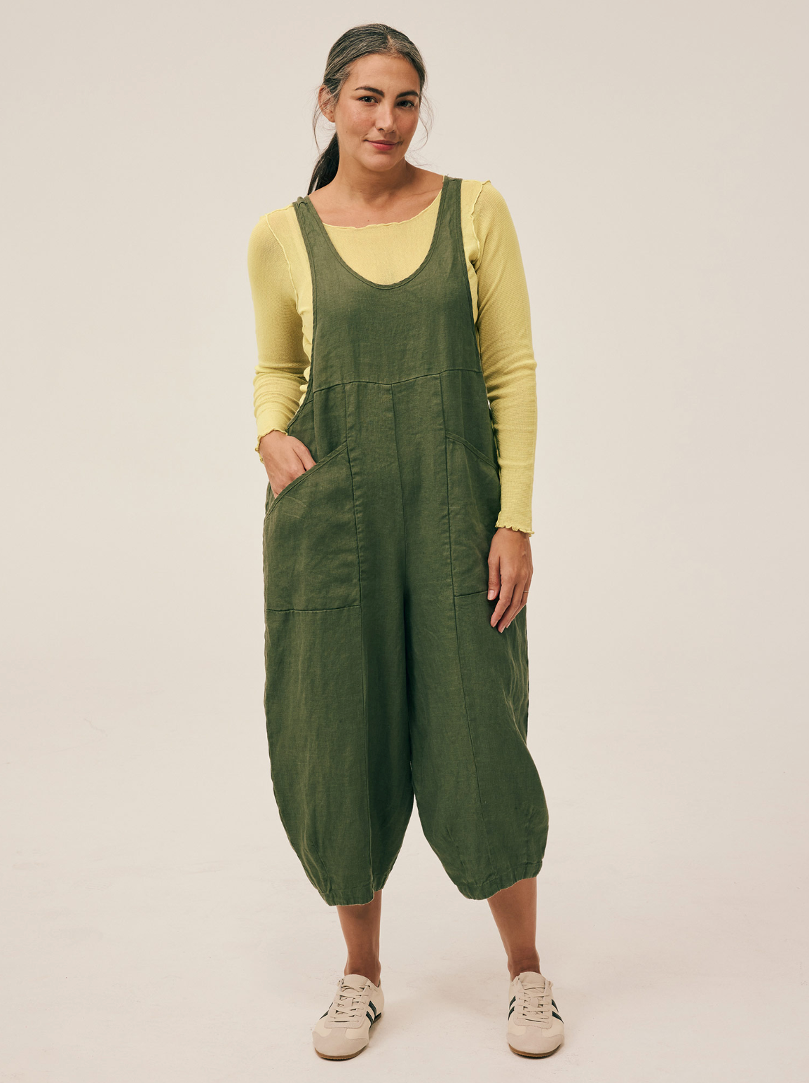CUT LOOSE Solid Linen Racerback Overalls - 4402935