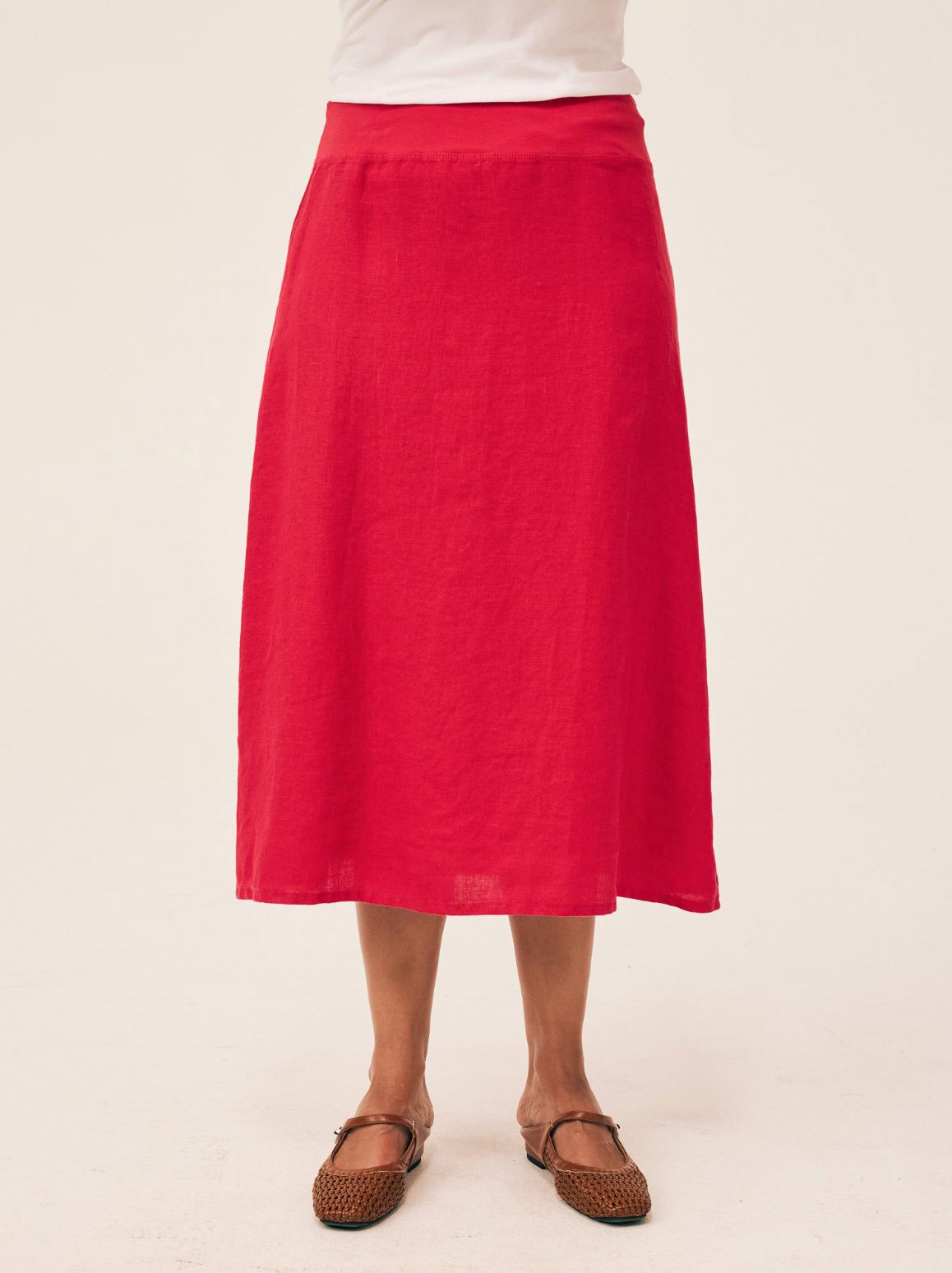 CUT LOOSE Solid Linen Midi Aline Skirt - 4409431