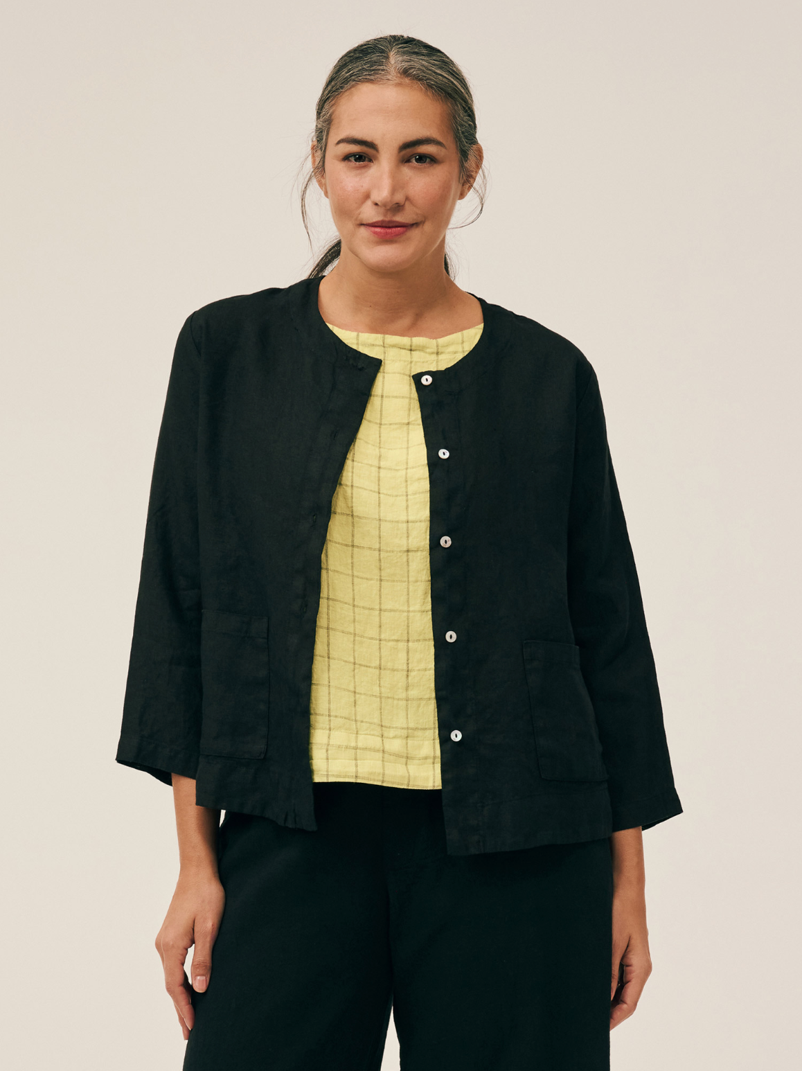 CUT LOOSE Windowpane Linen Boatneck Shell - 4115286