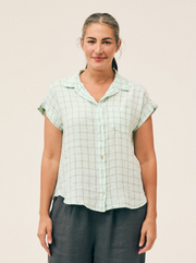 CUT LOOSE Windowpane Linen Short Sleeve Pocket Shirt - 4116731