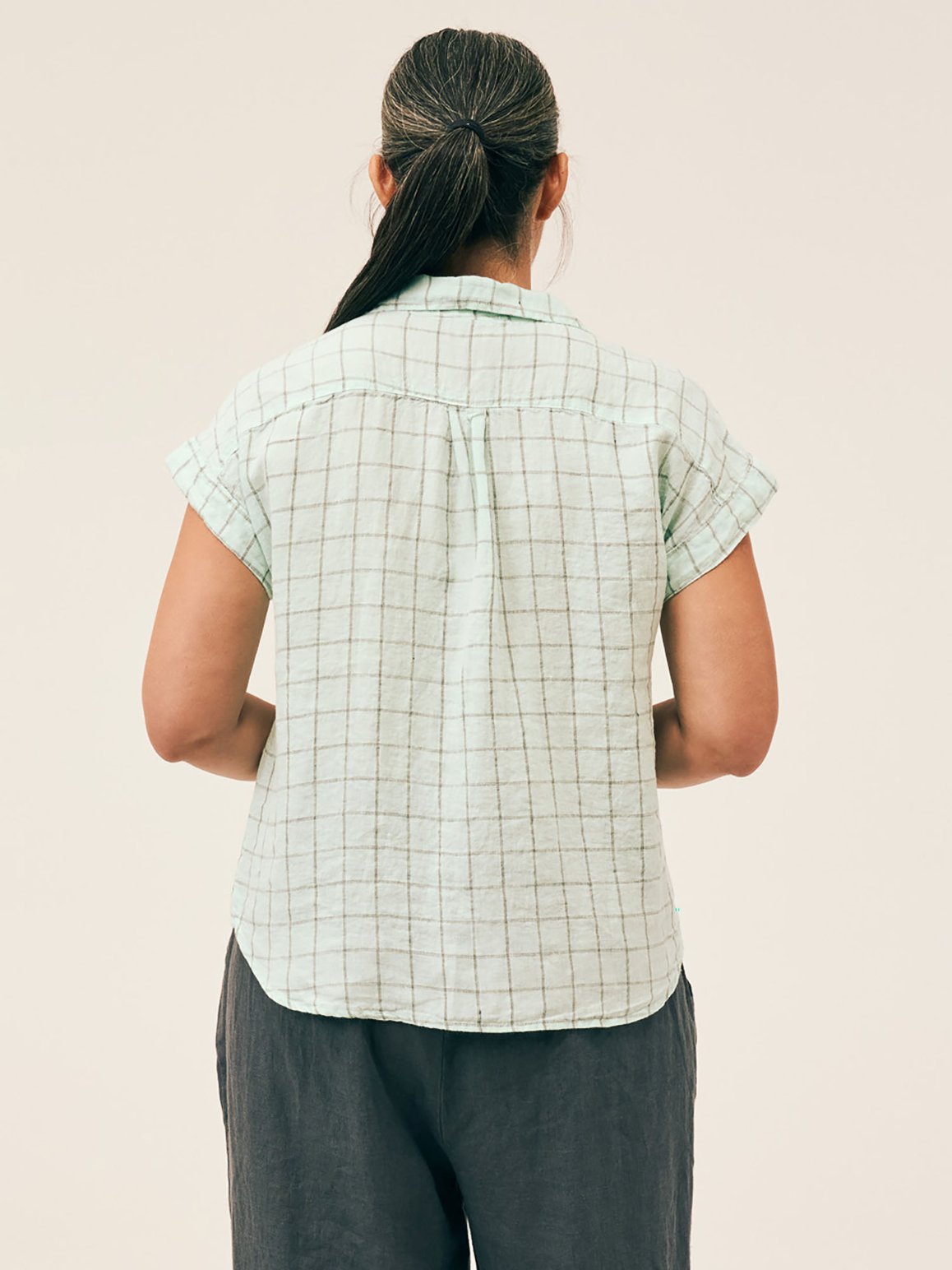 CUT LOOSE Windowpane Linen Short Sleeve Pocket Shirt - 4116731