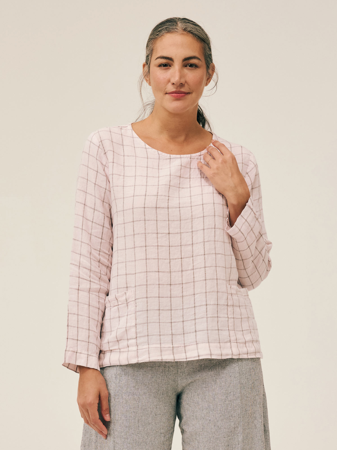 CUT LOOSE Windowpane Linen Pocket Top - 4116655
