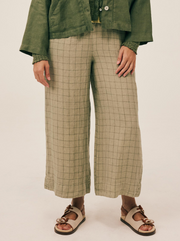 CUT LOOSE Windowpane Linen Crop Pants with Pockets - 4112259