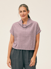 CUT LOOSE Crosshatch Roll Sleeve Cowl Top - 4196732