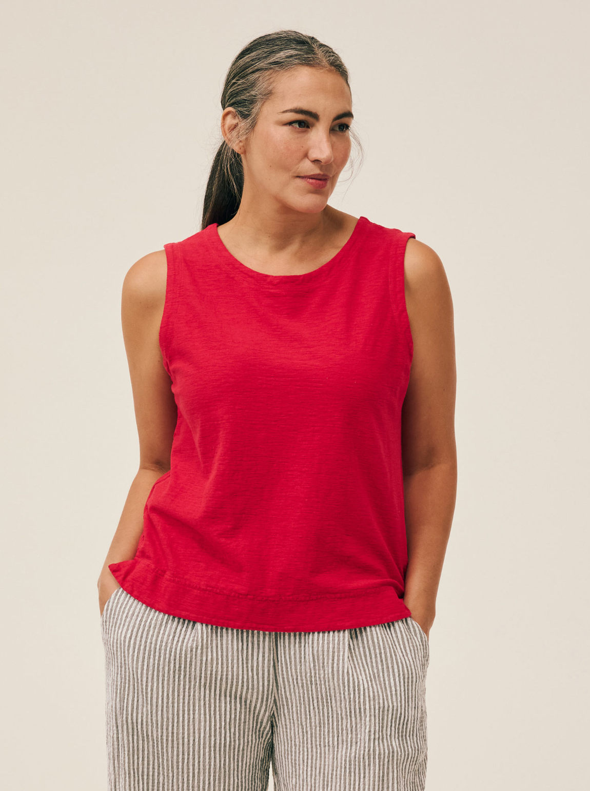 CUT LOOSE Linen Cotton Jersey Shell with Wide Facing - 5015331