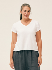 CUT LOOSE Linen Cotton Jersey Short Sleeve V-Neck Crop Top - 5016537