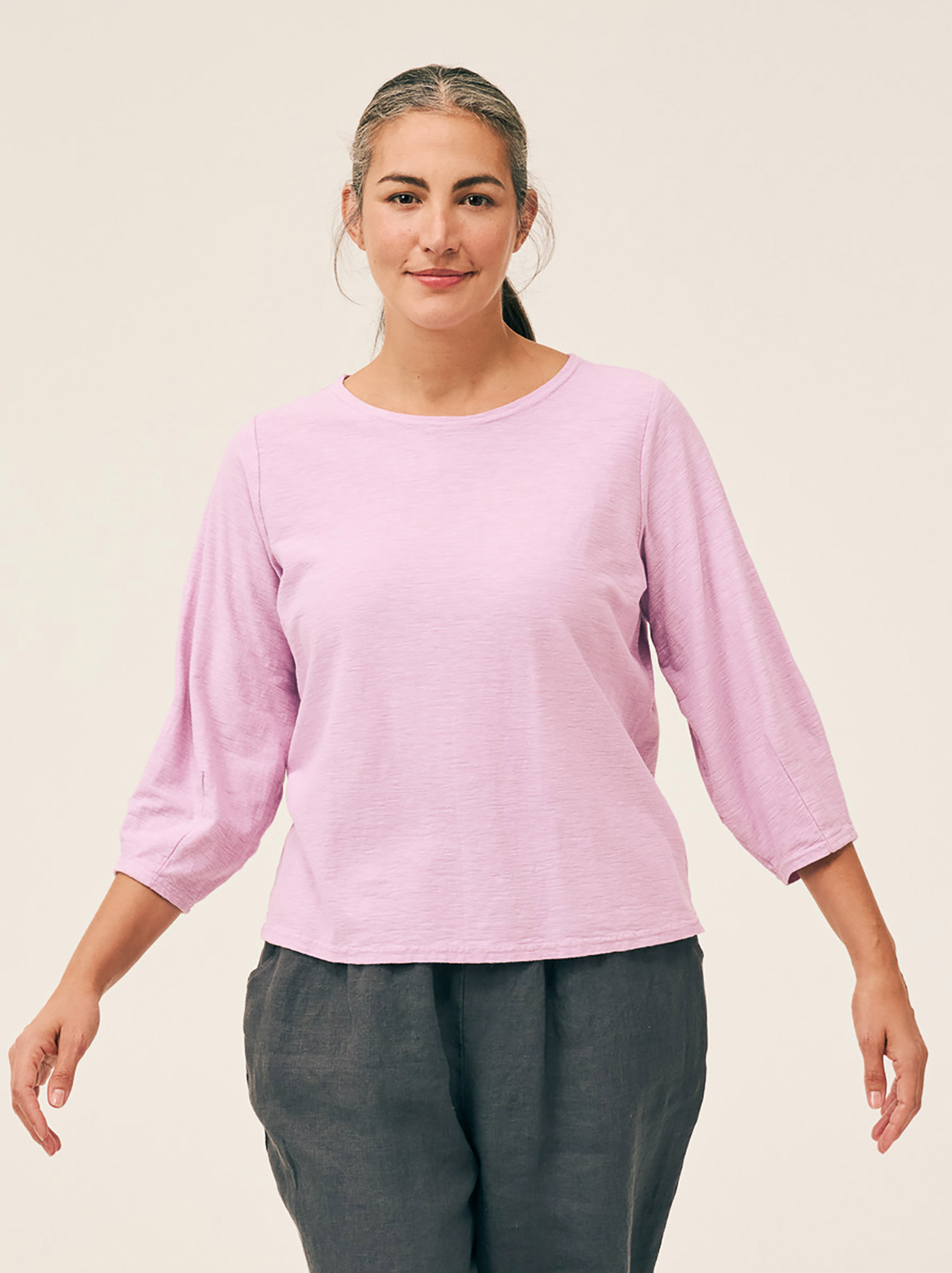 CUT LOOSE Linen Cotton Jersey Lantern Sleeve Top - 5016083