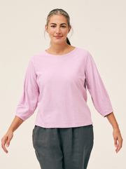 CUT LOOSE Linen Cotton Jersey Lantern Sleeve Top - 5016083