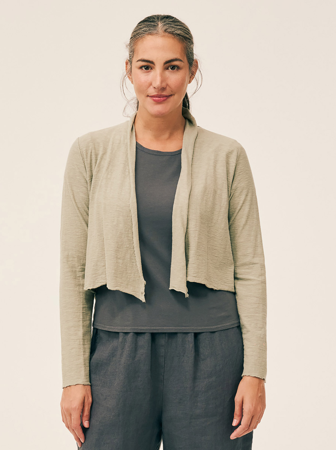 CUT LOOSE Linen Cotton Jersey Cropped Cardigan - 5017388