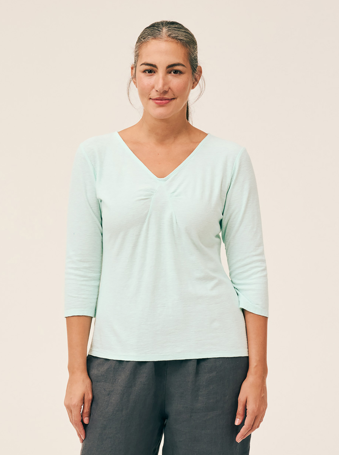 CUT LOOSE Linen Cotton Jersey 3/4 Sleeve Tuck Front Top - 5017075