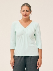 CUT LOOSE Linen Cotton Jersey 3/4 Sleeve Tuck Front Top - 5017075