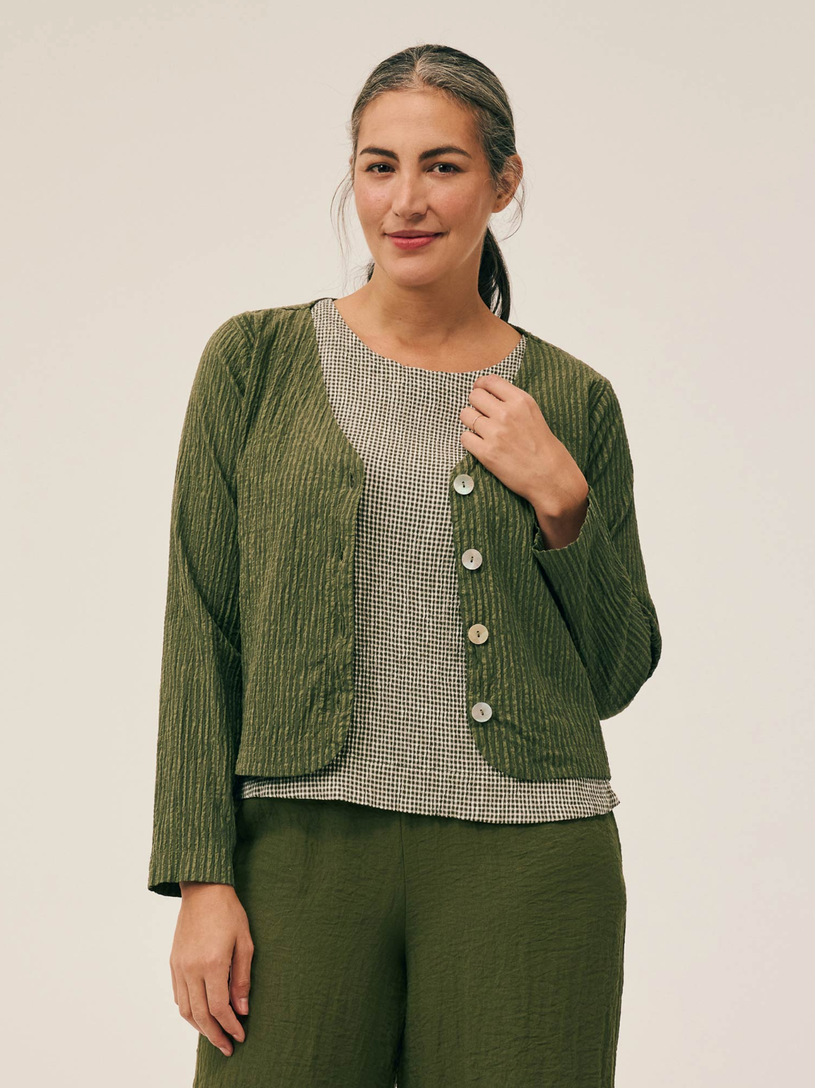 CUT LOOSE Grey Stripe Crinkle Four Button Jacket - 0648792