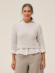 CUT LOOSE Texture Sweater Knit Curved Crop Sweater - 6376781