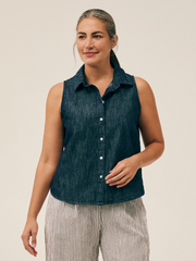 CUT LOOSE Flax Denim Sleeveless Shirt - 0455645