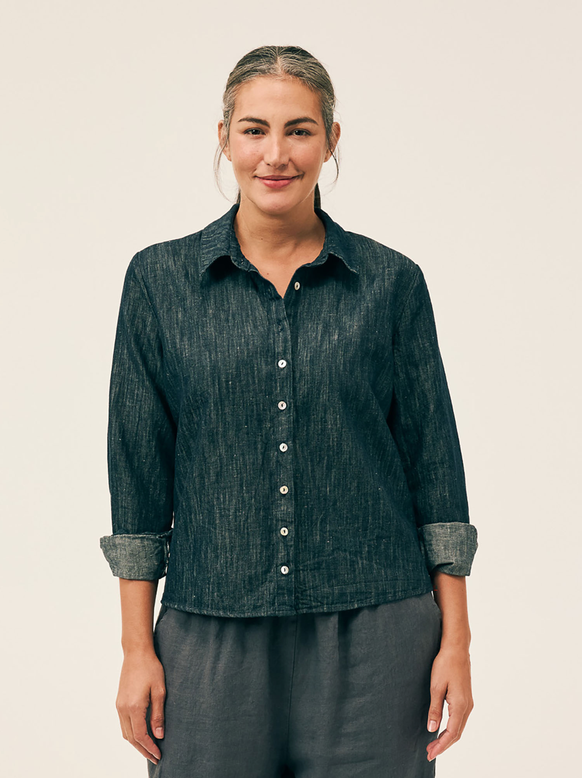 CUT LOOSE Flax Denim Fitted Shirt - 0457649