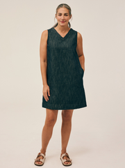 CUT LOOSE Flax Denim V-Neck Shift Dress - 0450672