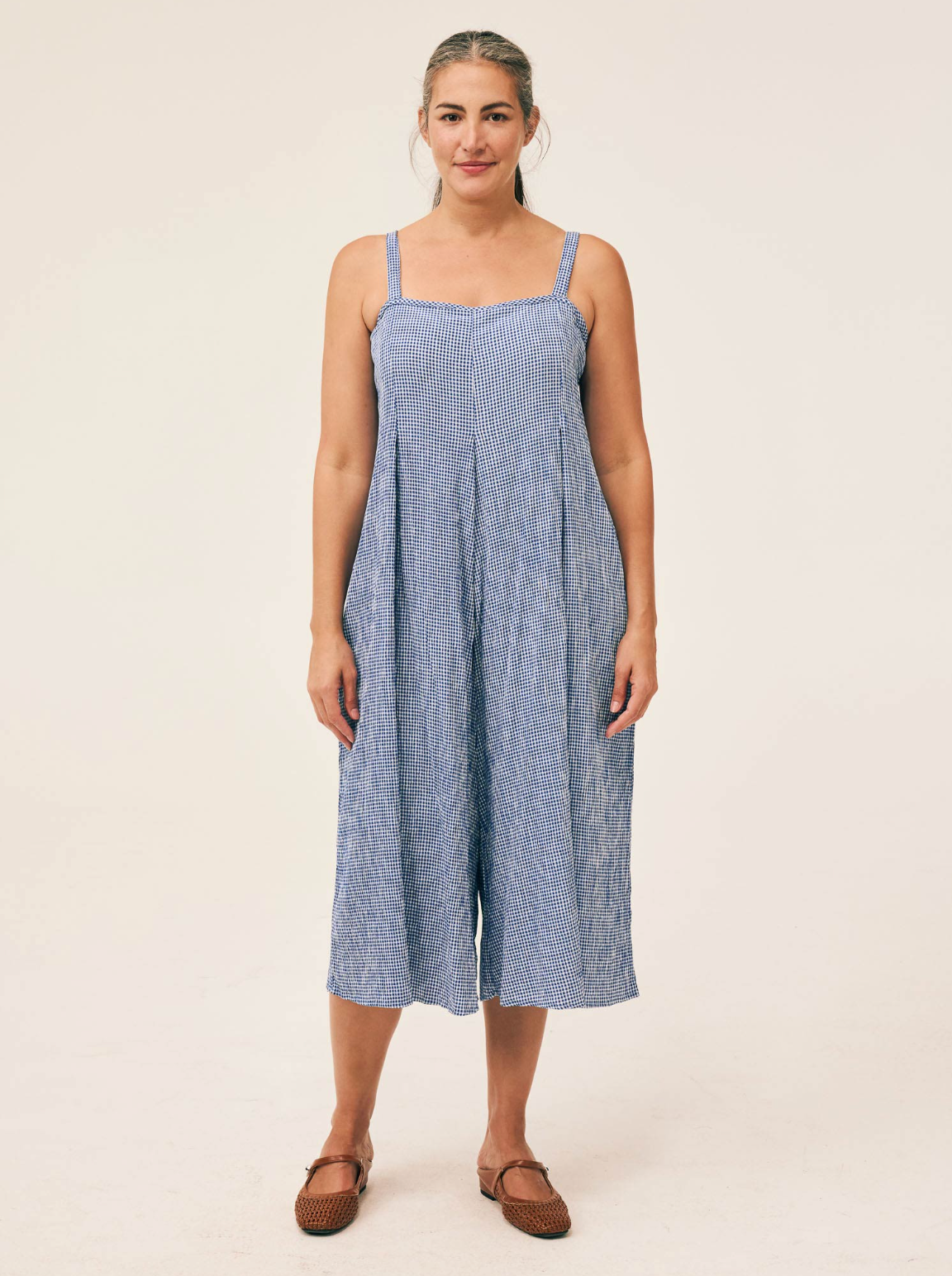 CUT LOOSE Crinkle Check Crop Jumpsuit - 6122083