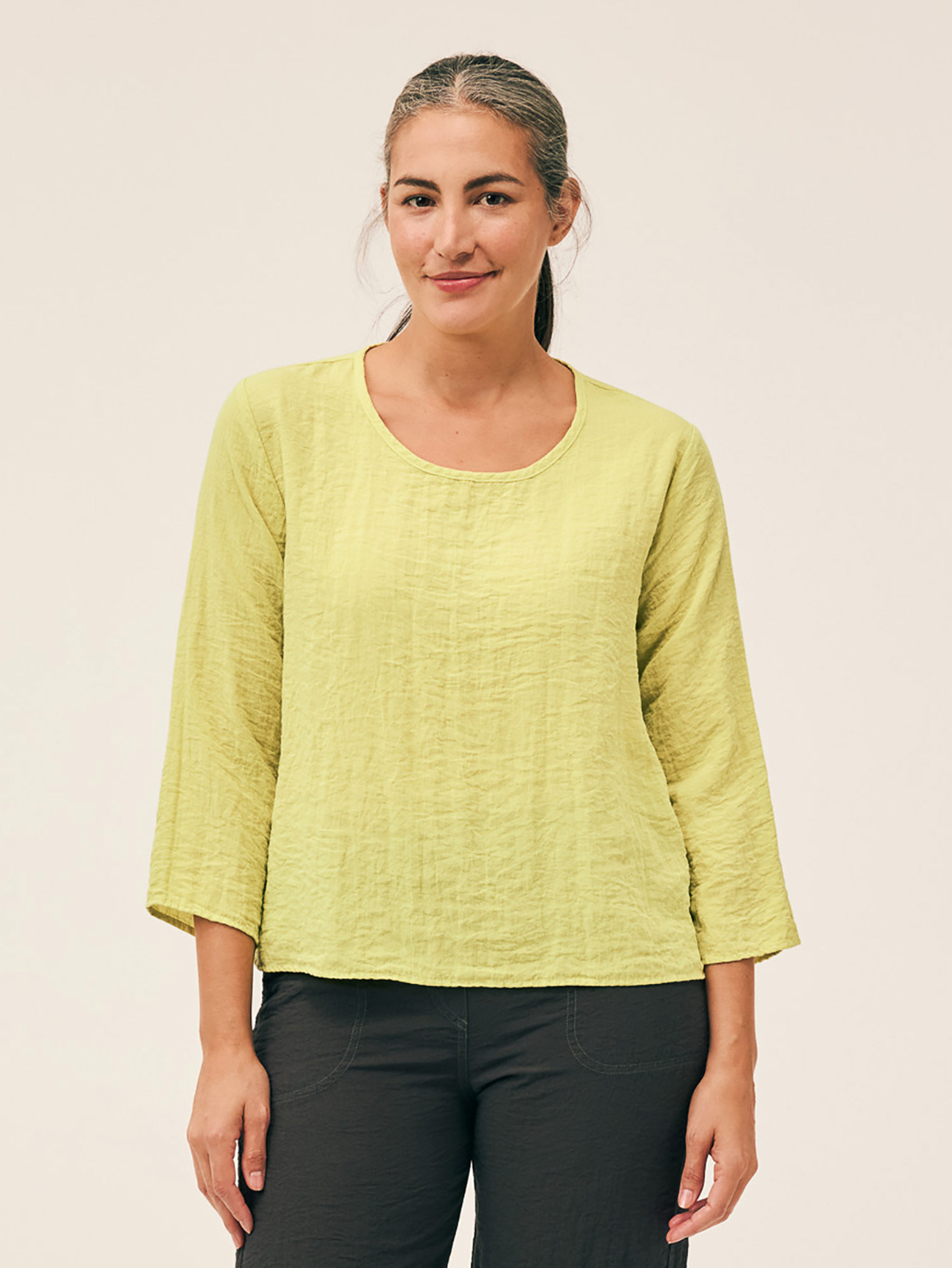 CUT LOOSE Textured Rayon 3/4 Split Back Top - 6387965