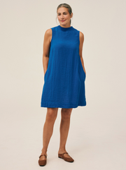 CUT LOOSE Textured Rayon Mock Neck Shift Dress - 6380771