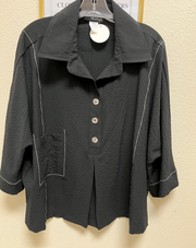 MOONLIGHT Solid Black Three Button Collared Top - 4341