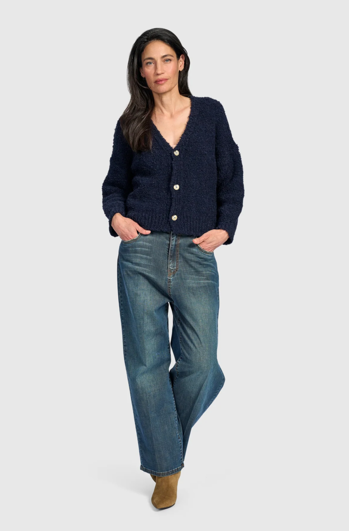 ALEMBIKA Teddy Boucle Cardigan - AS951M - MIDNIGHT
