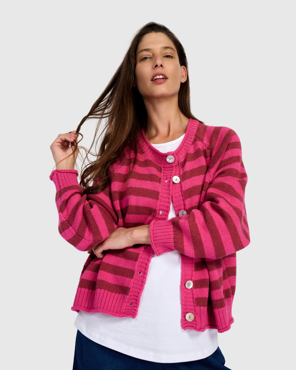 ALEMBIKA Sunny Stripe Cardigan - AS53F - FUCHSIA