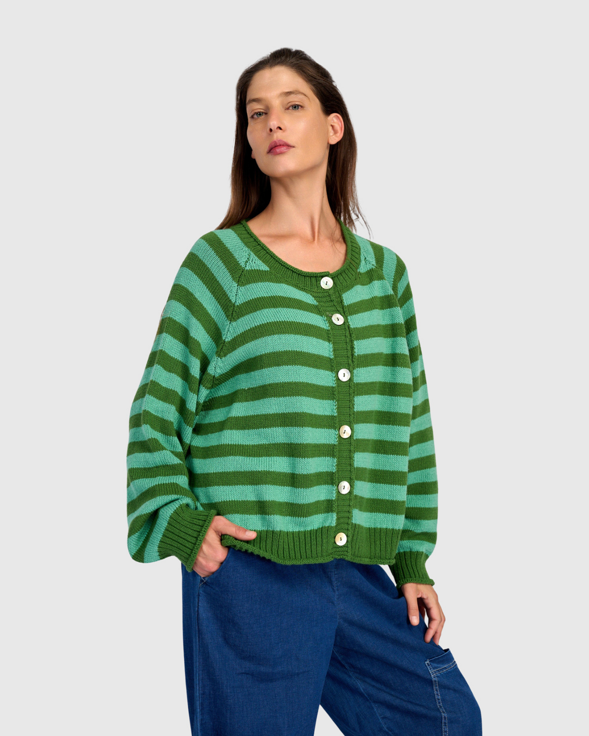 ALEMBIKA Sunny Stripe Cardigan - AS53G - GREEN