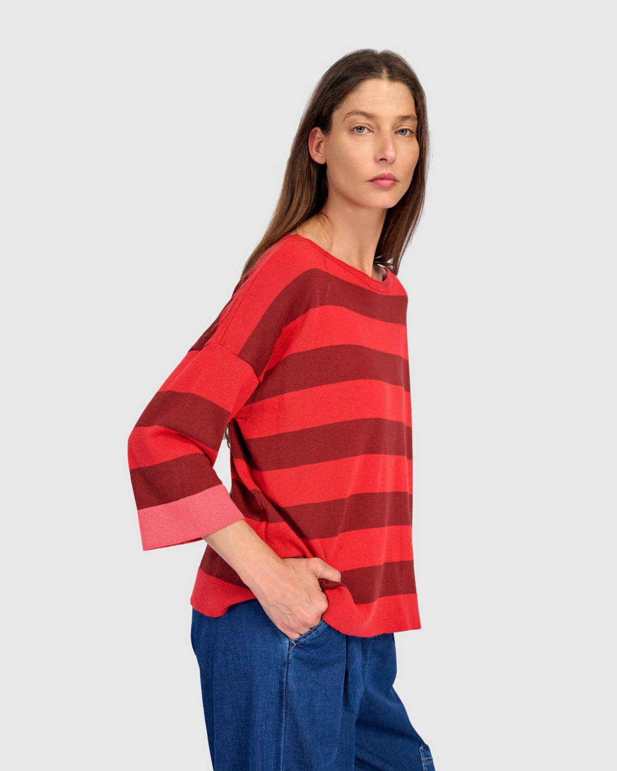 ALEMBIKA Cozy Stripe Sweater - AS59R - RED