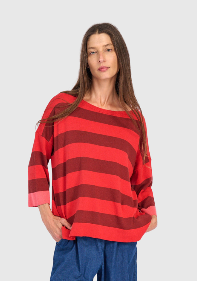 ALEMBIKA Cozy Stripe Sweater - AS59R - RED