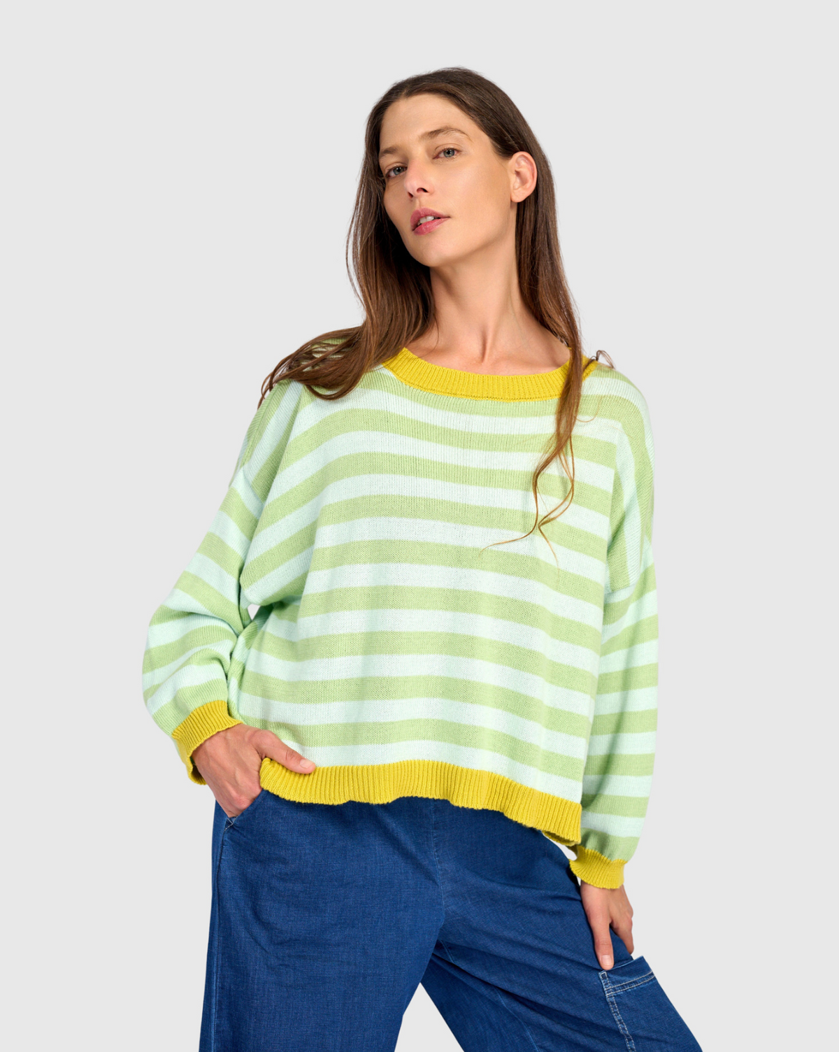 ALEMBIKA Comfortable Stripe Sweater - AS62P - PISTACHIO