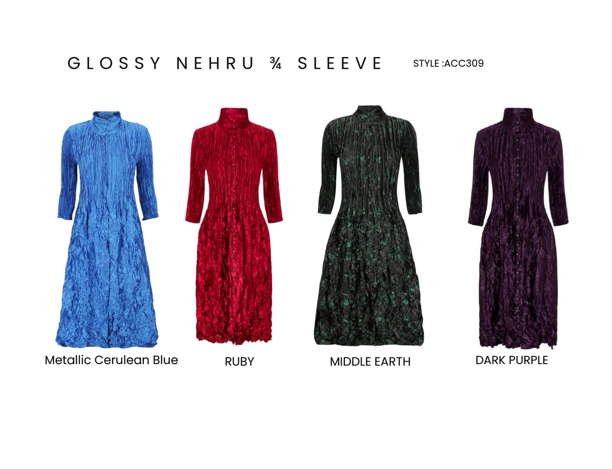 Alquema Metallic Nehru Coat Dress - CERULEAN BLUE