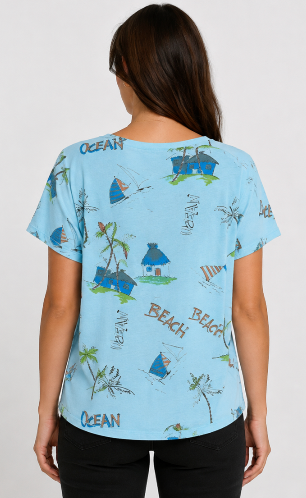 Prairie Cotton by CMC Printed Relaxed V-Neck Top - OC165/P - OCEAN CARIBE